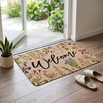 Image de Paillasson floral antidérapant, 60x90 cm, pour intérieur et extérieur