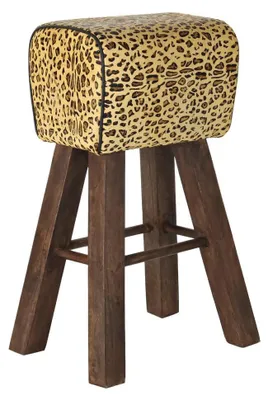 Imagen del producto de Taburete de madera con asiento de cuero, de 43 x 35 x 75 cm, color marrón, ideal para la cocina y el jardín