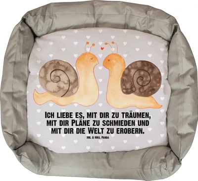 Produktbild von Mr. & Mrs. Panda Hundekissen Schnecken Liebe - Grau Pastell - Geschenk, Freundin, Vatertag, Geburtstag, Muttertag, Gemeinsam, Ehe, Verliebt, Hund, glücklich, Ostern