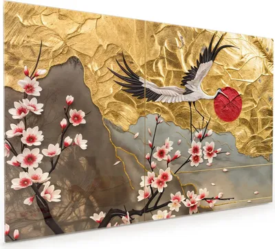 Produktbild von Küchenrückwand Spritzschutz Glas mit Motiv Blüten und Kraniche 40 x 40 cm