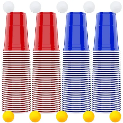 100 Kunststoffbecher 473 ml, 50 rot + 50 blau, wiederverwendbar