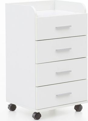 WOHNLING Mobilný podstavec WL5.748 40 x 70,5 x 33 cm Biely, Stolový podstavec 4 zásuvky, Moderný zásuvkový podstavec s kolieskami, Stojaci podstavec Kancelársky podstavec Bočný podstavec
