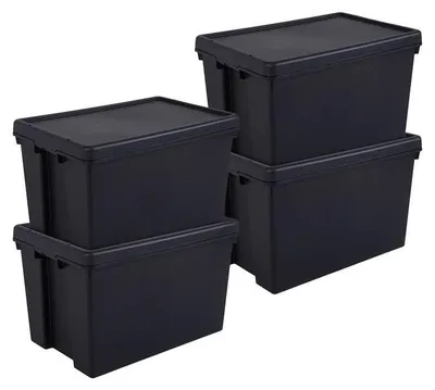 Image de Lot de 4 boîtes de rangement - 40 x 59,5 x 37 cm - 62 litres - Plastique noir