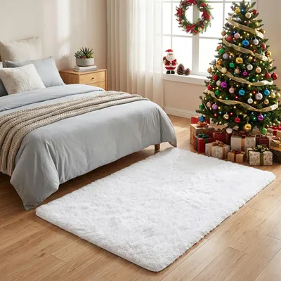 Flauschiger Shaggy-Teppich 80x120 cm weiß