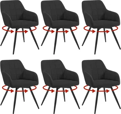 Produktbild von WOLTU Esszimmerstuhl, gepolstert, ergonomisch, drehbar, mit Metallbeinen, Samt : Schwarz 6 Farbe: Schwarz Stückzahl: 6