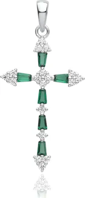 Image de Pendentif Femme Croix Plaqué Rhodium Argent fin 925 avec Oxyde de Zirconium - 34mm*19mm; TRS36422