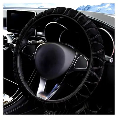 Produktbild von Flauschiger Plüsch-Lenkradbezug, Auto-Lenkradbezug, weich, pelzig, Winter, warmes Fahrzeug, rutschfest, Winter, warm, Fahrzeug-Lenkradschutz, universal. (schwarz)