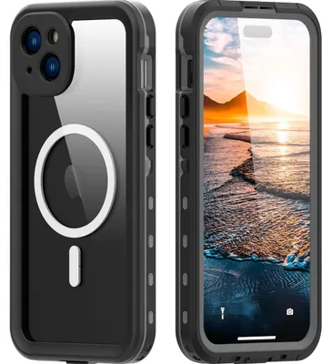 Produktbild von RedPepper Wasserdichte Hülle für iPhone 15 Plus, wasserdicht, mit MagSafe, Hartschalen-Rückseite, stoßfest - Schwarz