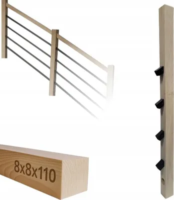 Immagine prodotto di Legno squadrato - Palo di legno - per ringhiere - 8 x 8 x 110 cm - Legno di frassino - Kit di montaggio completo - Assemblaggio di profili 25x25 mm ad angolo di 32°