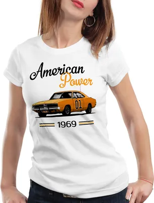 Produktbild von style3 American Power Damen T-Shirt charger general lee muscle car, Farbe:Weiß, Größe:M