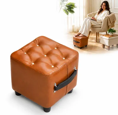 Obrázek produktu pro Taburet, podnožka, sedací taburet, umělá kůže, hnědá, 30 cm, opěrka nohou, obývací pokoj, YaLiva_Decor®