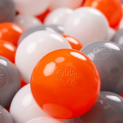 Immagine prodotto di KiddyMoon Kids 200 palline ∅ 7cm Palline da gioco per il bagno a palline Palline di plastica per bambini  EU, Arancione/Grigio/Bianco