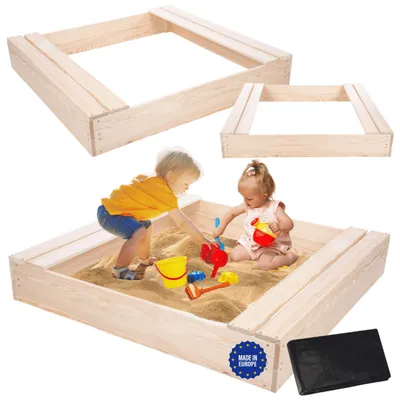 Produktbild von MODO24 Sandkasten Holz, mit Sitzbänken, Holzsandkasten, Kinder Gartenspielzeug, Outdoor, 120x117 cm, Natur unbehandelt, PIA