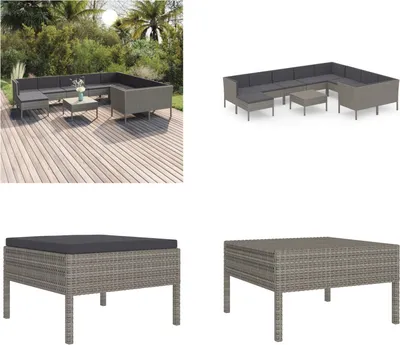 Produktbild von vidaXL 11 tlg. Garten Lounge Set mit Auflagen Poly Rattan Grau - Garten-Sofagarnitur - Garten-Sofagarnituren - Gartensofa-Set - Gartensofa-Sets