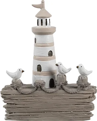 Obrázek produktu pro Clayre & Eef Dekorativní figurka Maják 10x4x12 cm Bílý hnědý plast