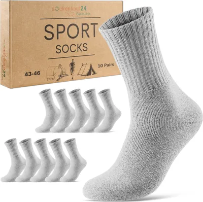 Produktbild von 10 Paar Sportsocken Tennissocken Damen & Herren Socken Baumwolle weiß schwarz - 70205T Hellgrau 43-46