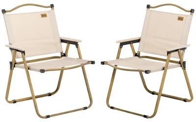 Produktbild von 2er Set Campingstuhl faltbar mit Holzoptik & Stahlrahmen, Khaki