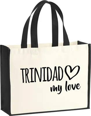 Produktbild von Huuraa Jutetasche Trinidad my love 21 Liter Black Jute und Baumwolle Einkaufstasche Geschenkidee