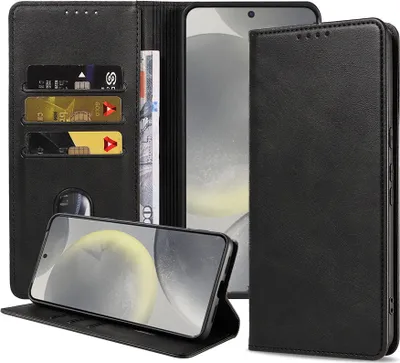 Produktbild von Smartphonica Handytasche passend für Samsung Galaxy S24 Kunstledertasche mit Magnetverschluss und Kartenhalter Buchhülle mit Klappe - Schwarz