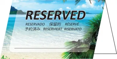Produktbild von 50 Stück neutrale Tischkarten Tischaufsteller reserviert ( TK-108 ) Urlaub Strand Meer Gastronomiekarten zur Reservierung der Tische ihrer Feier