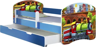 Immagine prodotto di Letto per ragazzi ACMA letto per bambini letto per ragazzi completo di materasso a doghe e protezione anticaduta Blu 44 locomotiva 140x70 + base letto