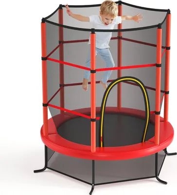 Produktbild von GOPLUS Ø165 x 191 cm Gartentrampolin, Kindertrampolin bis 135kg für Kinder ab 3, Outdoortrampolin mit Sicherheitsnetz, Rot