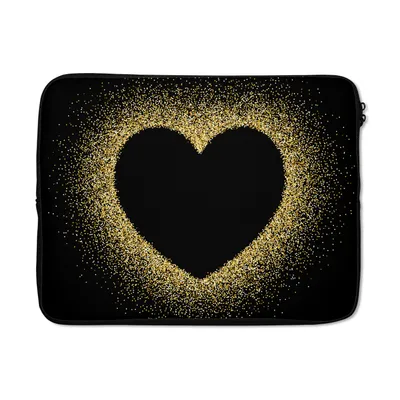 Produktbild von MuchoWow® Laptop Hülle 17 Zoll Laptoptasche Goldenes Herz auf schwarzem Hintergrund - Zipper - Schutzabdeckung
