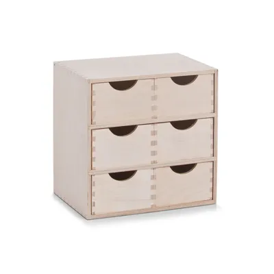 A wooden drawer unit with six drawers, shown against a white background.