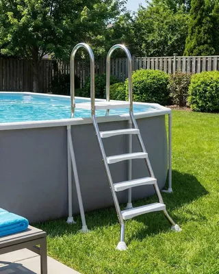 Produktbild von Edelstahl Poolleiter v2a mit 4 Rutschfesten Stufen, Schwimmbadleiter, Pooltreppe bis 250 kg Belastbar, Einstiegsleiter für Pool & Schwimmbecken Höhe bis zu 135 cm,135cm