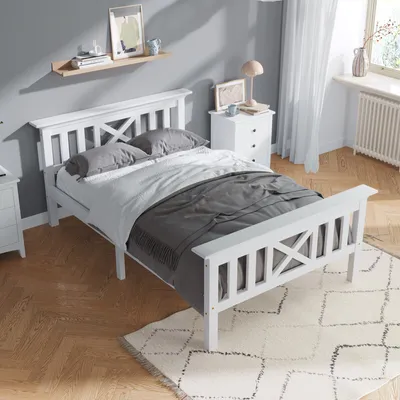 Obrázek produktu pro (90 x 200 cm, bílá) Dřevěná jednolůžková postel z roštu s lamelovým roštem Dřevěná postel s čelem - masiv Dětská postel Postel pro mládež Masivní borovice