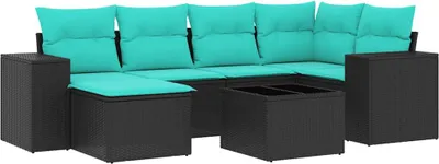 Zdjęcie produktu dla vidaXL 7-częściowa sofa ogrodowa z poduszkami, czarny polirattan
