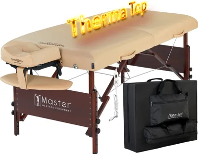 Produktbild von Master Massage 71cm Del Ray™ Mobile Massageliege Massagetisch Paket mit Therma Top Integriertem Heizsystem und Klappbarem Holzgestell-Beige