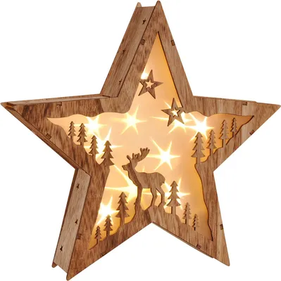 Produktbild von HI Holzstern mit Weihnachtskulisse 31,5 x 30 cm (54833)