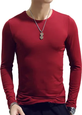 Produktbild von Lässige Männer Solid Color Slim T-Shirt Sport Bottoming Top-rot (Asiatische Größe:M)