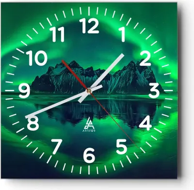 Produktbild von Wanduhr - Quadrat - Glasuhr - Berg Gletscher Wasser - 30x30cm - Schleichendes Uhrwerk - Lautlos - zum Aufhängen bereit - Dekoration Modern - Wanddekoration aus Glas - C4AC30x30-4012