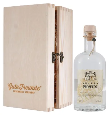 Produktbild von Villa Rillago Prosecco Grappa mit Geschenk-Holzkiste