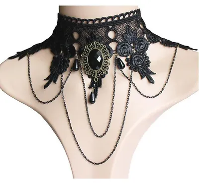 Produktbild von Wedity Gothic Schwarz y Spitze Kragen Quaste Choker Halloween Party Zubehör f