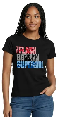 Produktbild von Spreadshirt The Flash Schriftzug Batman Supergirl Frauen T-Shirt, L, Schwarz