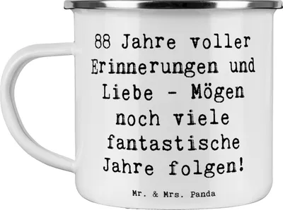 Produktbild von Mr. & Mrs. Panda Teetasse Spruch 88. Geburtstag Erinnerungen - Weiß - Geschenk, Happy Birthday, Pott, besondere Anlässe, handgefertigte Geschenke, persönliche Note