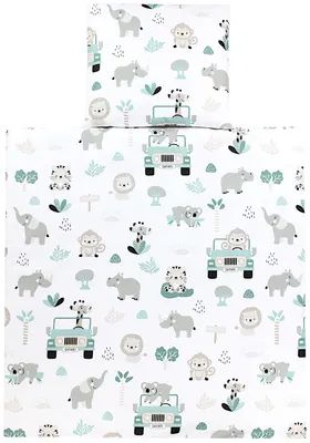 Produktbild von TupTam Unisex Baby Wiegenset 4-teilig Bettwäsche-Set: Bettdecke mit Bezug und Kopfkissen mit Bezug, Farbe: Zoo Grün, Größe: 80x80 cm