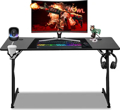 Produktbild von Faziango Gaming Tisch 120x60cm höhenverstellbar Mauspad, Headset- & Becherhalter, Kabeldurchlass
