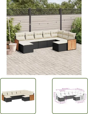 Produktbild von The Living Store 9-tlg. Garten-Sofagarnitur mit Kissen Schwarz Poly Rattan