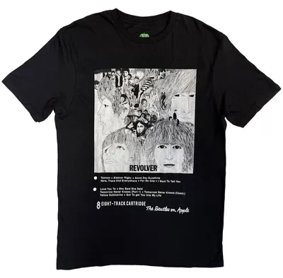Image de T-shirt à manches courtes, noir, avec le motif "The Beatles Revolver" (format 8 pistes)
