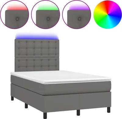 Produktbild von vidaXL Boxspringbett mit Matratze & LED Grau 120x190 cm Kunstleder