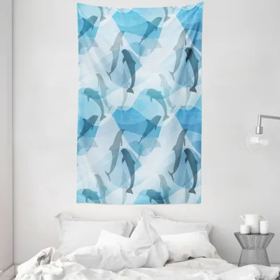Produktbild von ABAKUHAUS Delphin Wandteppich und Tagesdecke, Unterwasser-Fisch-Muster aus Weiches Mikrofaser Stoff Waschbar ohne Verblassen Digitaldruck, 140 x 230 cm, Blau und Grau