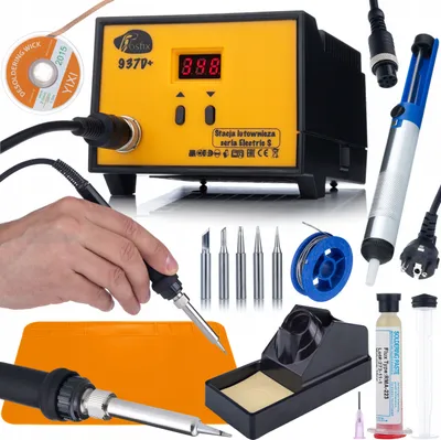 Image de Kit de soudure Rosfix 937d+ : station avec tapis + flux, étain, pannes 900M, aspirateur de soudure et ruban à dessouder