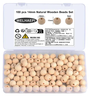 Productafbeelding van Houten kralen - 100 stuks met een diameter van 14 mm - Natuurlijke kralen om aan een draad te rijgen