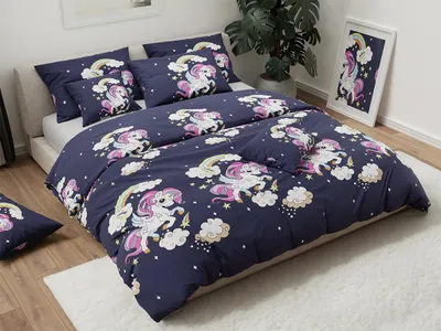 Zdjęcie produktu dla Pościel bawełniana UNICORN niebieska Rozmiar pościeli: 2 szt 70 x 90 cm | 200 x 220 cm