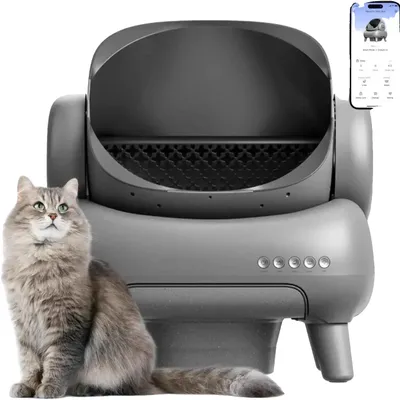 Obrázok produktu pre Automatický podstielkový box pre mačky, samočistiaci, ovládateľný cez aplikáciu, sivý, s aplikáciou