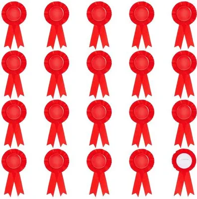 Immagine prodotto di 20 coccarde di premio, coccarda rossa, premio per il primo posto, medaglia, riconoscimento per una competizione sportiva, gara scolastica